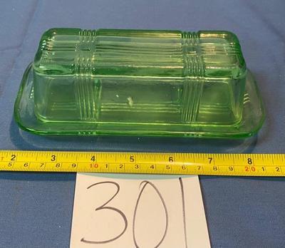 Vintage Green Glass Butter Dish