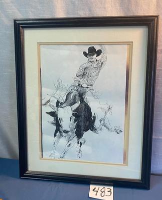 Signed Bullrider Drawing