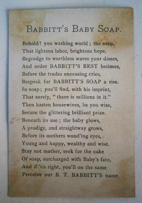 "BABBITAT'S BABY SOAP" Trade Card