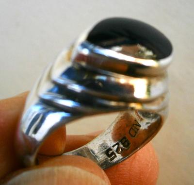 Vintage Sterling Silver and Onyx Ring and Earrings