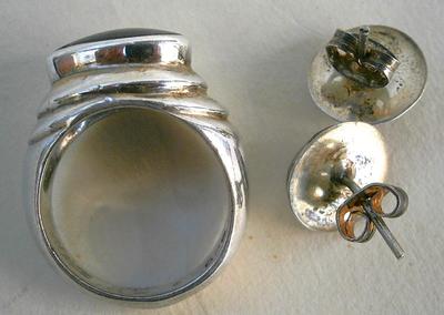Vintage Sterling Silver and Onyx Ring and Earrings