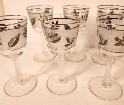 Lot #50 Set of 8 Vintage Libbey Silver Leaf Wine Glasses