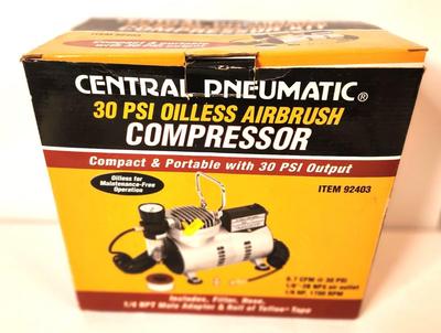 Lot #51 Central Pneumatic 30 PSI Oilless Airbrush Compressor - new in box