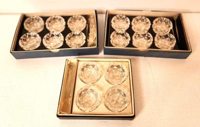 Lot #56 Lot of 16 Vintage Pressed Glass Salts - 7 sterling salt spoons