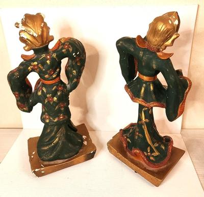 Lot #63 Pair of Heavy Chalkware Mid Century Asian Figures