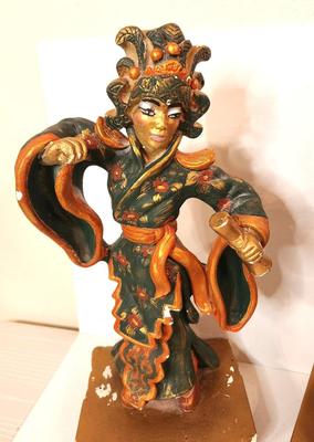 Lot #63 Pair of Heavy Chalkware Mid Century Asian Figures