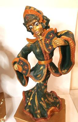 Lot #63 Pair of Heavy Chalkware Mid Century Asian Figures