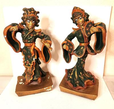 Lot #63 Pair of Heavy Chalkware Mid Century Asian Figures