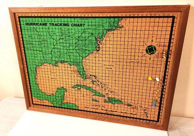 Lot #68 Vintage Cork Board Hurricane Tracking Map
