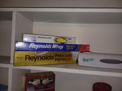 WRAP TIGHT BAG SEALER, FREEZER PAPER, ALUMINUM FOIL, CANNED GOODS. AND COUGH DROPS