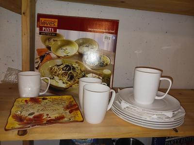 FOUR PLACE SETTING OF DINNERWARE PLUS PASTA SERVING BOWL W/4 SINGLE BOWLS