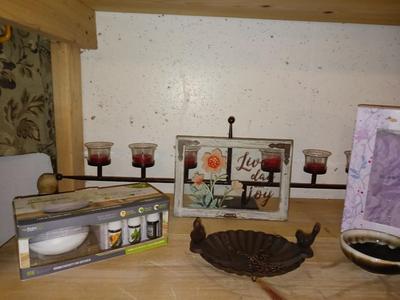 DECORATIVE CANDLE HOLDER. SPA SLIPPERS, BIRD DISH, LOVE PHOTO AND AROMATHERAPY SCENT DIFFUSER