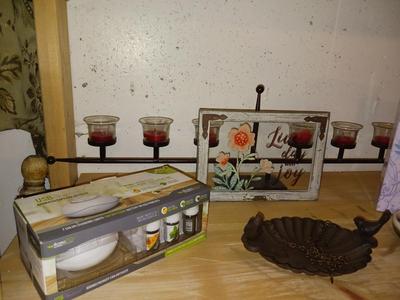 DECORATIVE CANDLE HOLDER. SPA SLIPPERS, BIRD DISH, LOVE PHOTO AND AROMATHERAPY SCENT DIFFUSER