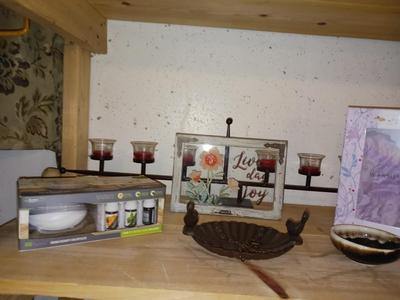 DECORATIVE CANDLE HOLDER. SPA SLIPPERS, BIRD DISH, LOVE PHOTO AND AROMATHERAPY SCENT DIFFUSER