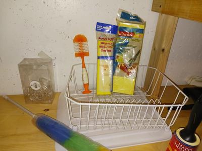 CLEANING SUPPLIES, DISH RACK, LINT ROLLER AND MORE.