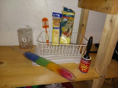 CLEANING SUPPLIES, DISH RACK, LINT ROLLER AND MORE.
