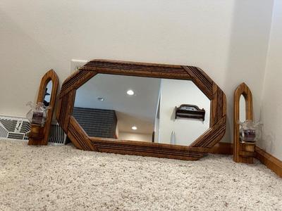 WALL MIRROR AND A PAIR OF CANDLE SCONCES