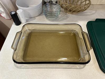 GLASS BAKING DISH, WEAVED CLAY BOWL, SALT/PEPPER SHAKERS AND MORE