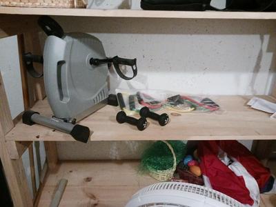 EXERCISE EQUIPMENT AND TALL FAN