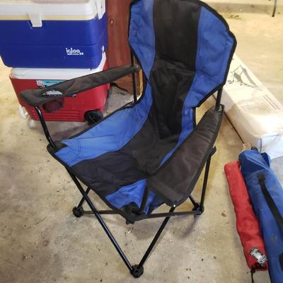 Three Camping Chairs, Stool and Three Igloo Coolers (B1-KD)