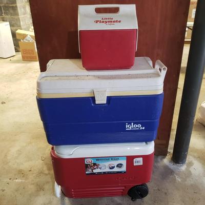 Three Camping Chairs, Stool and Three Igloo Coolers (B1-KD)