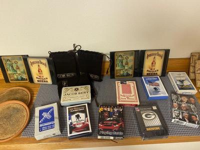 ASSORTMENT OF PLAYING CARDS, AND COASTERS