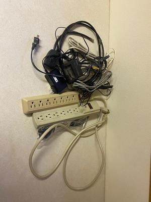 CISCO ROUTER, ELECTRONIC CORDS, POWER STRIPS, AND MORE