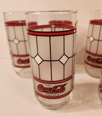 Lot #90 Lot of 6 Vintage Libbey "stained glass" Coca Cola Glasses
