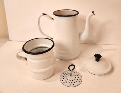 Lot #95 Vintage French Style Enamel Coffee Pot - complete