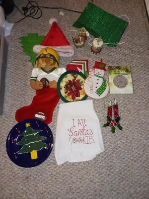 GREENBAY PACKERS STOCKING, PLACE MATS, TABLE SETTINGS, CHRISTMAS DECOR
