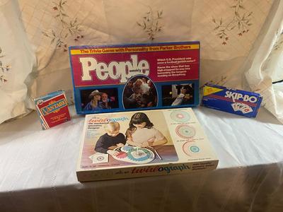 VINTAGE GAMES, TWILOGRAPH, PEOPLE TRIVA GAME, VANTAGE, & SKIPBO