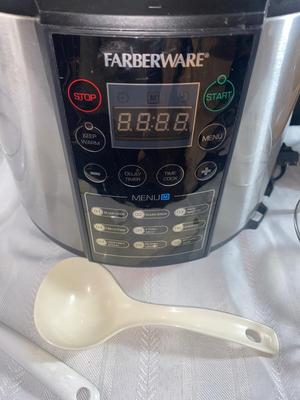 FABERWARE 6-QUART ELECTRIC PRESSURE COOKER WITH UTENSILS, ANCHOR, HOCKING, CAKE, PAN AND SERVING BOWL