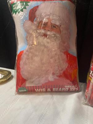 DELUXE ULTRA VELVET 6 PIECE SANTA SUIT AND TWO BEARDS ALONG WITH TIN ENVELOPE FOR A LETTER TO SANTA