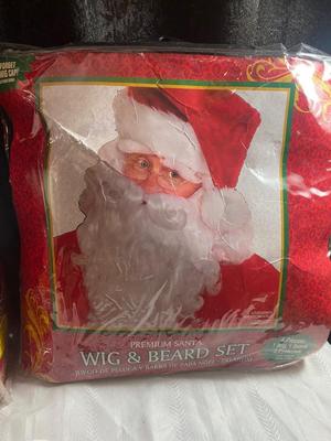 DELUXE ULTRA VELVET 6 PIECE SANTA SUIT AND TWO BEARDS ALONG WITH TIN ENVELOPE FOR A LETTER TO SANTA