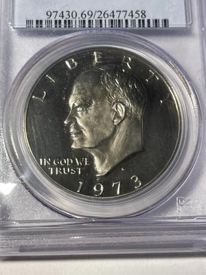 PCGS CERTIFIED 1973-S PROOF69 DEEP CAMEO CLAD EISENHOWER DOLLAR AS PICTURED.