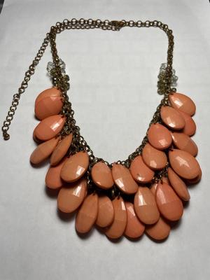 Vintage Copper Link Necklace Fits any Size Adjustable w/Pear Shaped 1" Lucite Drops as Pictured.