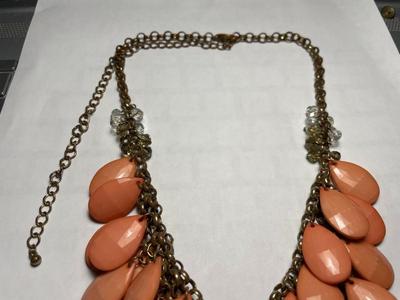 Vintage Copper Link Necklace Fits any Size Adjustable w/Pear Shaped 1" Lucite Drops as Pictured.