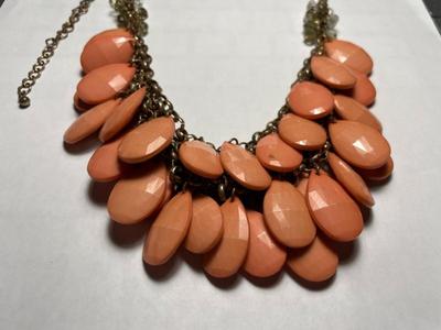 Vintage Copper Link Necklace Fits any Size Adjustable w/Pear Shaped 1" Lucite Drops as Pictured.