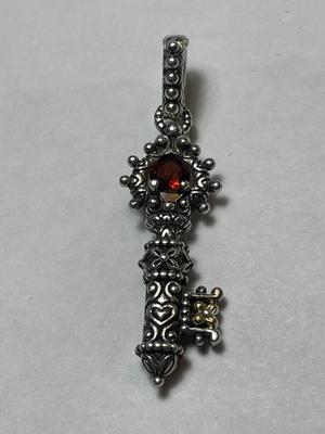 VINTAGE PREOWNED "BARBARA BIXBY" STERLING SILVER & 18K GOLD KEY PENDANT IN GOOD PREOWNED CONDITION.