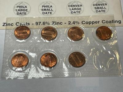 1982 Lincoln Cent 7-Coin Large & Small Date Varieties Set in Uncirculated Condition as Pic'd.