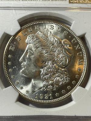 NGC CERTIFIED 1921-P MS65 GRADED MORGAN SILVER DOLLAR.