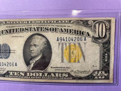 Series 1934-A $10 North Africa WWII Emergency Issue Silver Certificate A/A Block in Nice Circulated Condition.