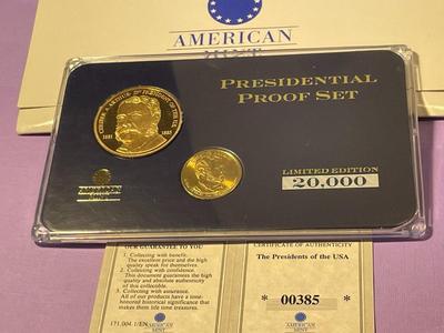 Chester A. Arthur Uncirculated Coin & Proof Medal Set by American Mint with COA as Pictured.