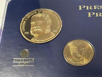 Chester A. Arthur Uncirculated Coin & Proof Medal Set by American Mint with COA as Pictured.