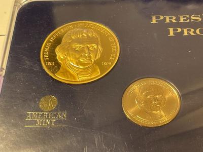 THOMAS JEFFERSON Uncirculated Coin & Proof Medal Set by American Mint with COA as Pictured.