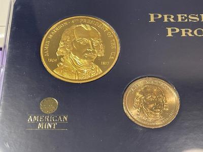 JAMES MADISON Uncirculated Coin & Proof Medal Set by American Mint with COA as Pictured.