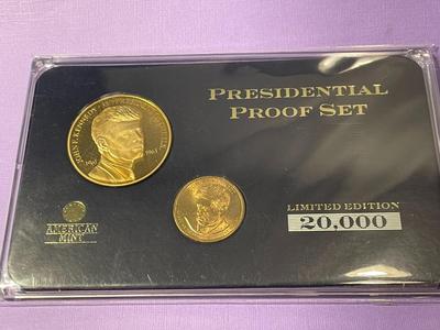 JOHN F. KENNEDY Uncirculated Coin & Proof Medal Set by American Mint with COA as Pictured.