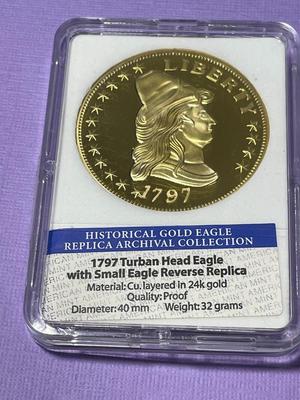 1797 Turban Head Eagle w/Small Eagle Reverse Replica 24k Gold Layered by the American Mint (Slab #5).