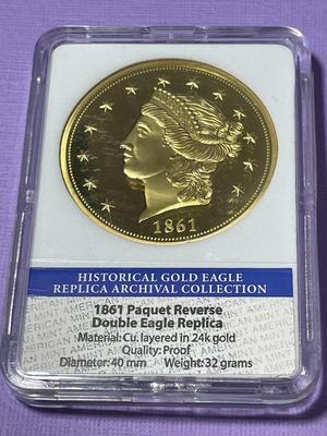 1861 Paquet Reverse Double Eagle Replica 24k Gold Layered by the American Mint (Slab #6).