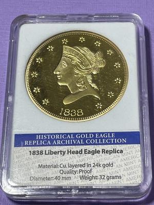 1838 Liberty Head Eagle Replica 24k Gold Layered by the American Mint (Slab #7).
